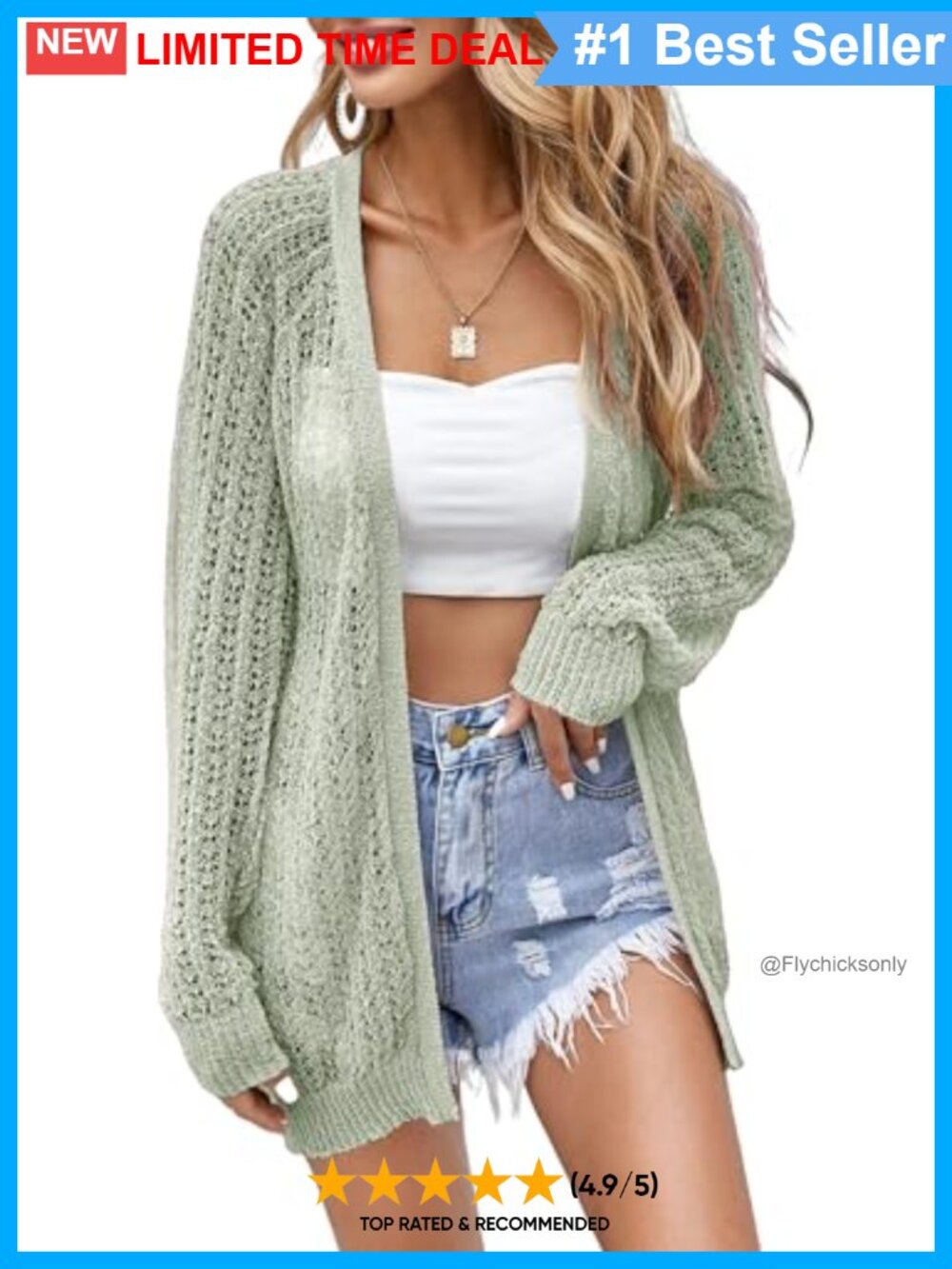 Women Crochet Lightweight Open Front Long Sleeve Summer Cardigan Coverup